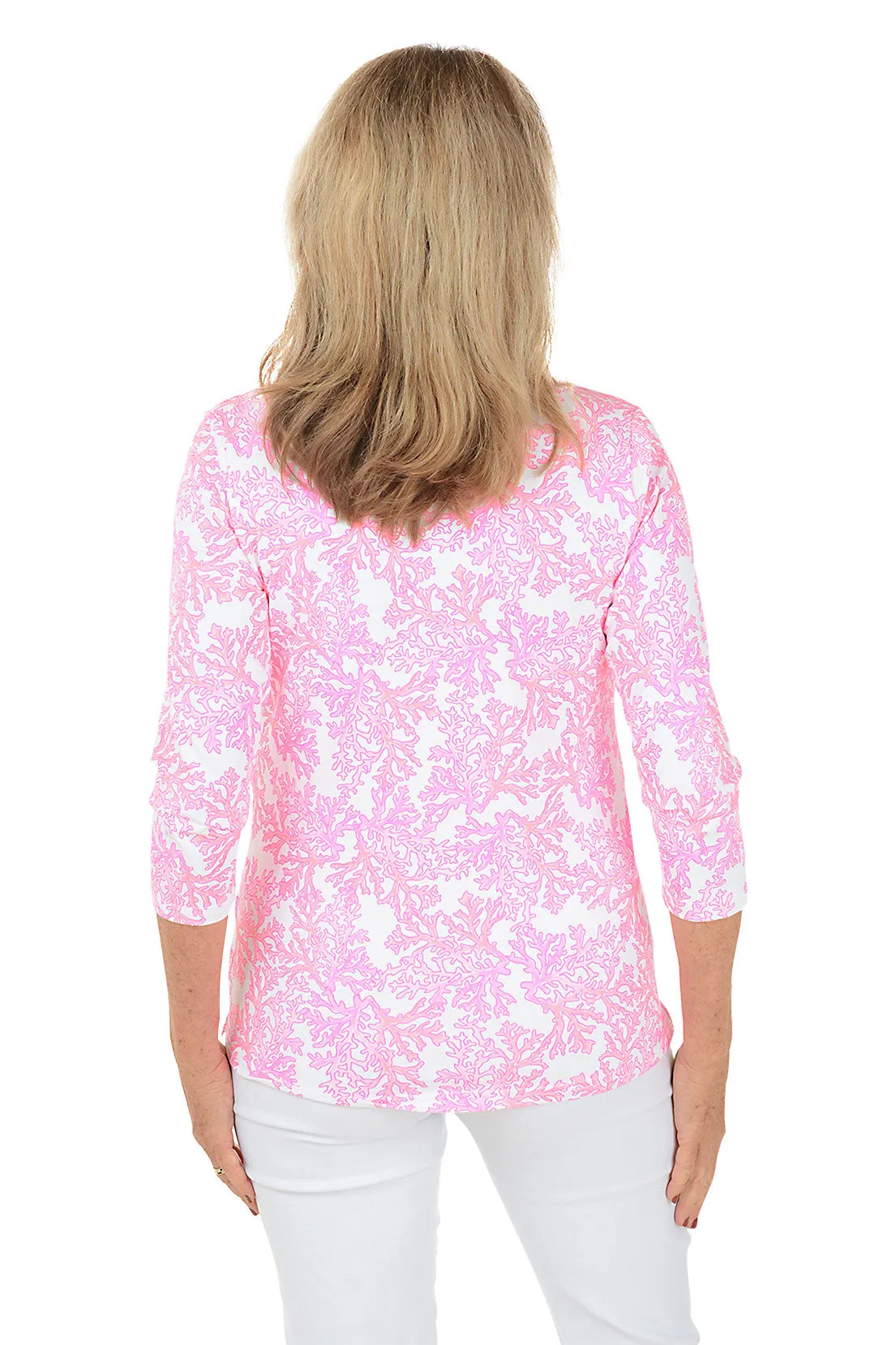 Pink Coral UPF50  V-Neck Top