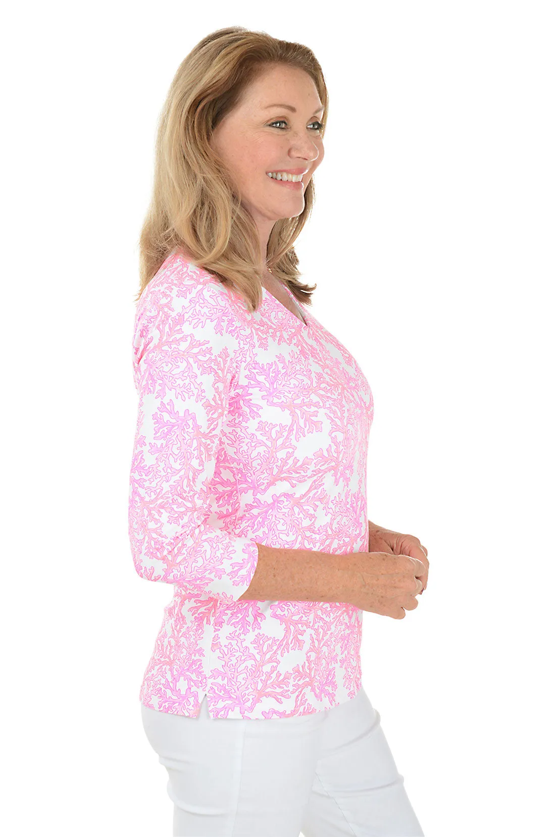 Pink Coral UPF50  V-Neck Top