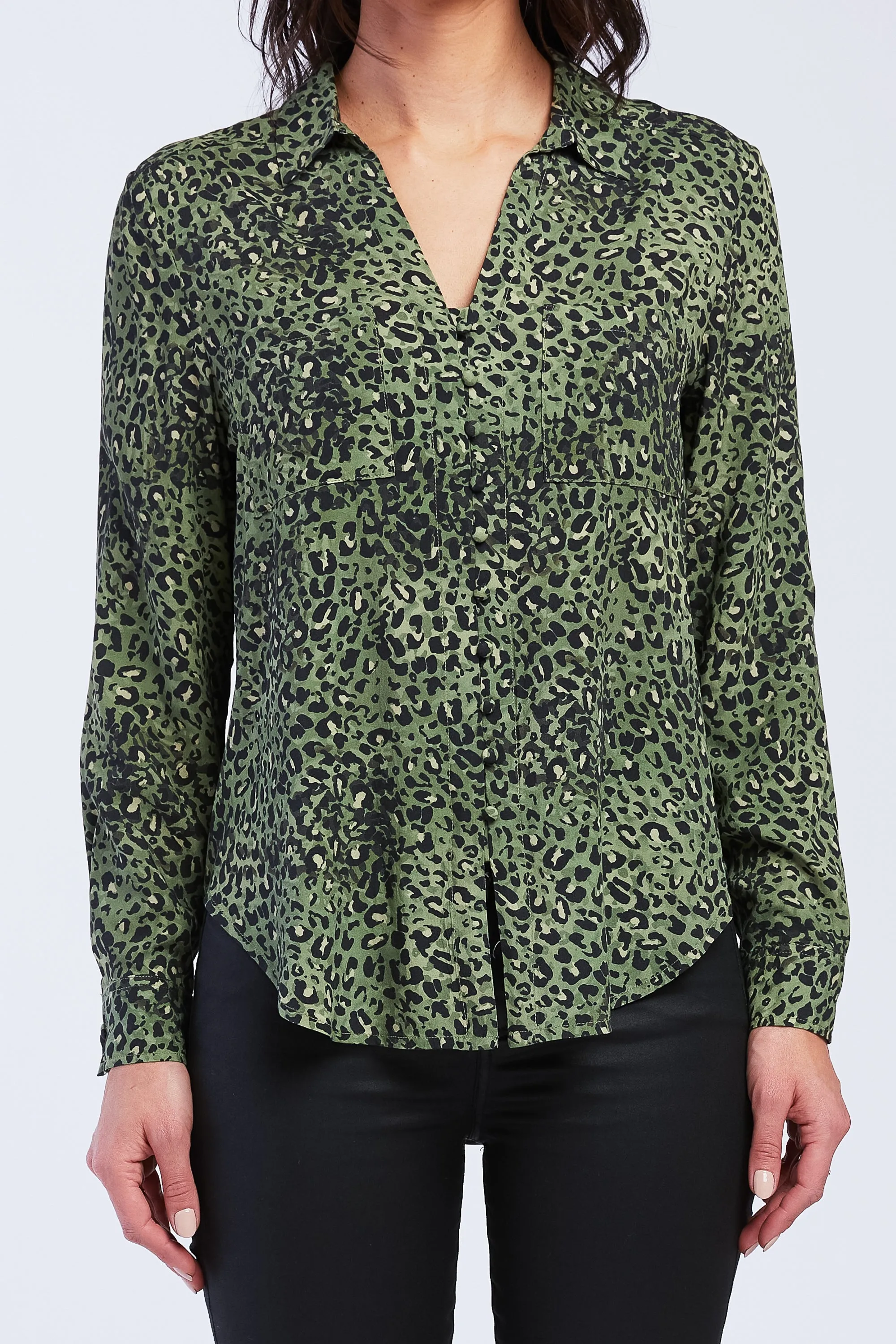 Premium Quality Eleni Long Sleeve Loop Button Down Closure Chest Patch Pockets Rounded Hem  Dont Miss Out!