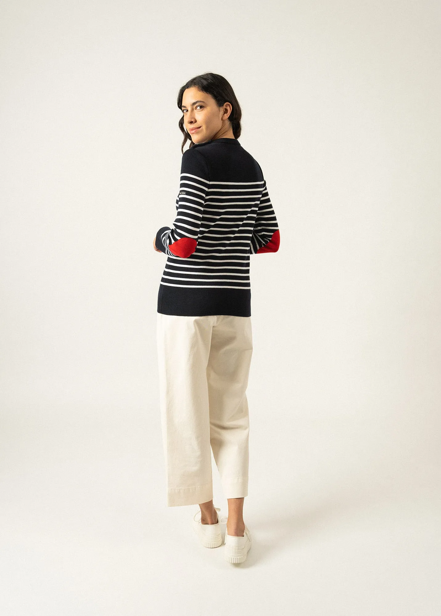 Pull marin ray Brganon -  coudires contrastes (NAVY/BLANC/TULIPE)