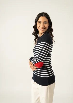 Pull marin ray Brganon -  coudires contrastes (NAVY/BLANC/TULIPE)