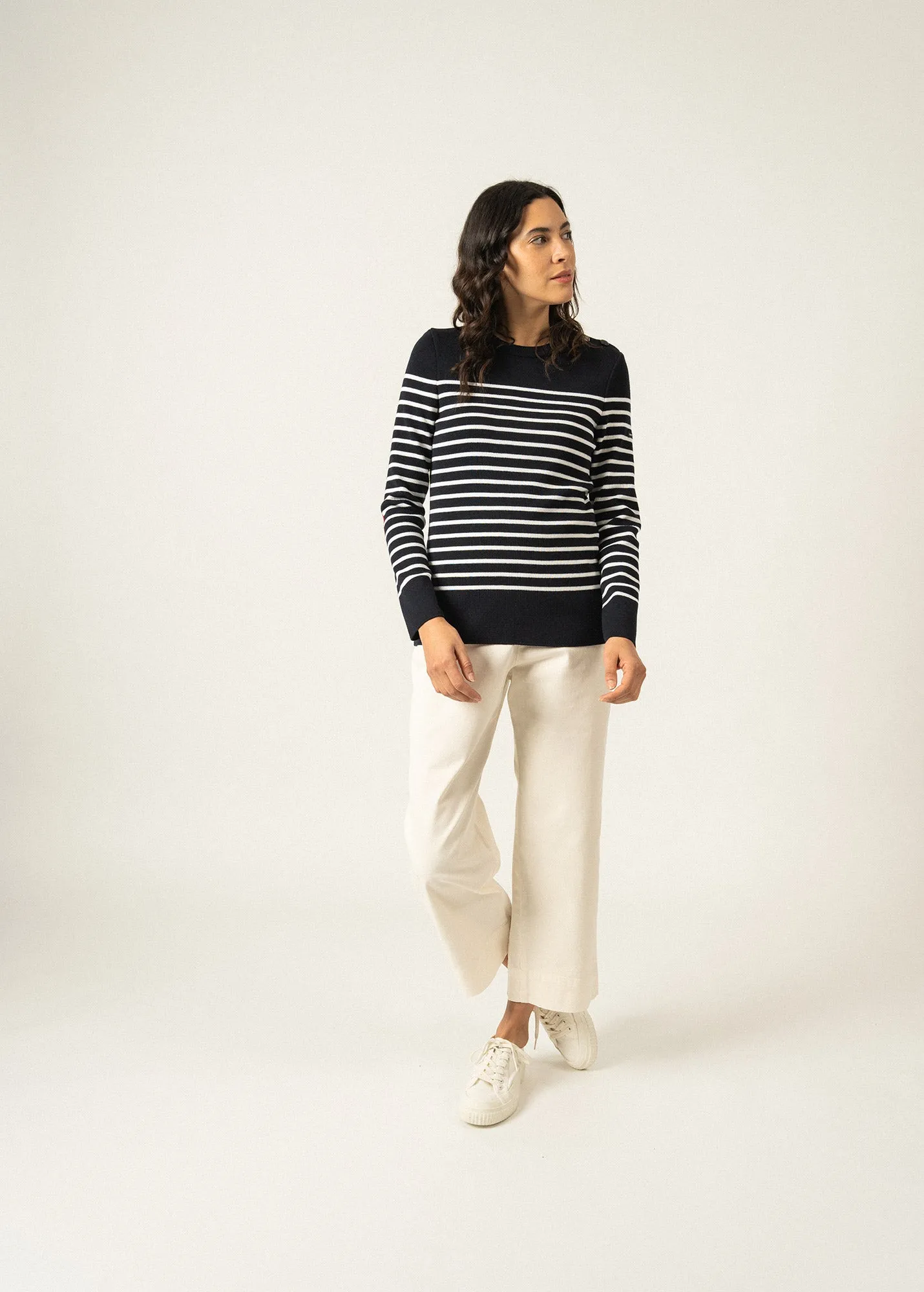 Pull marin ray Brganon -  coudires contrastes (NAVY/BLANC/TULIPE)