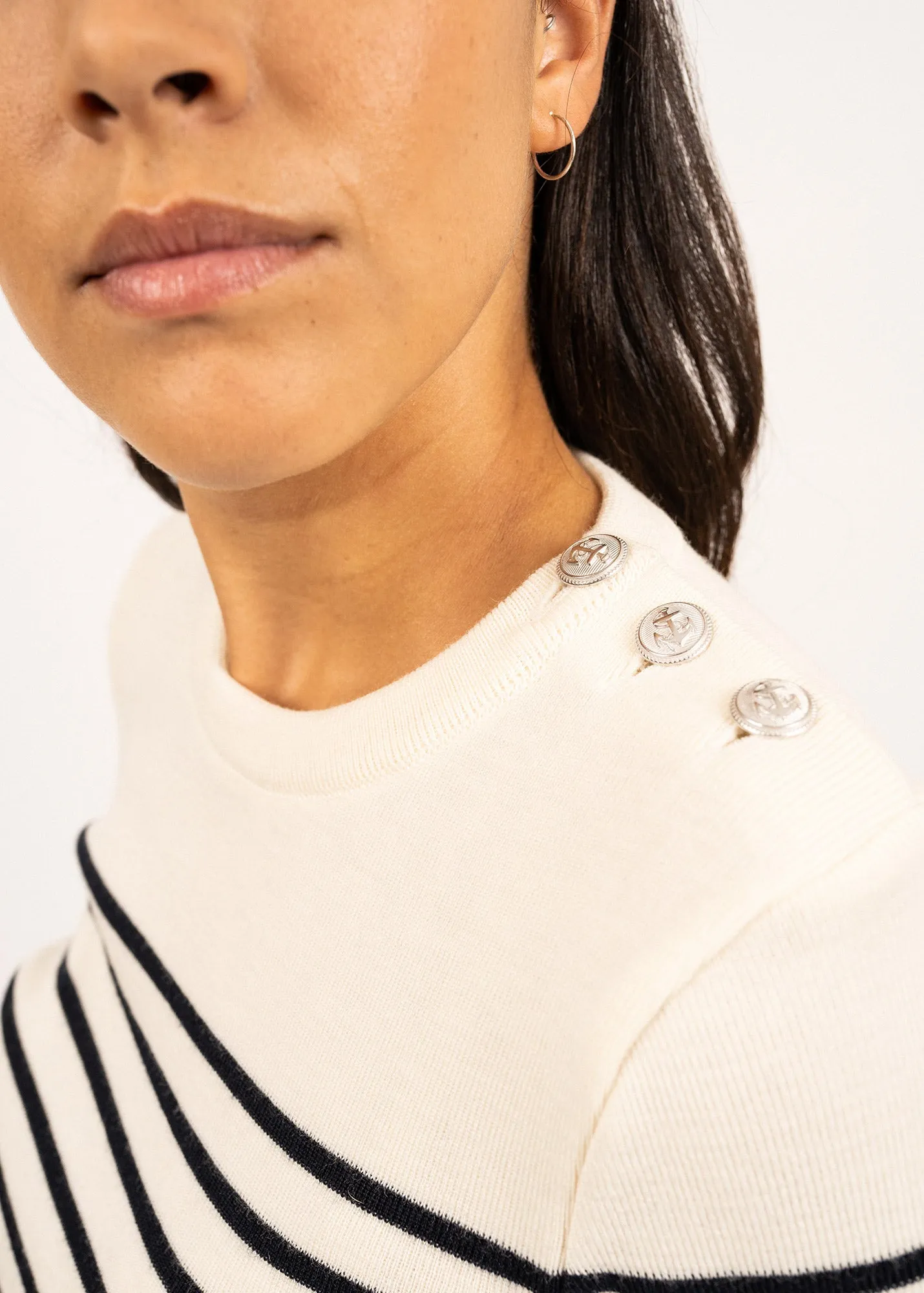 Pull marin ray Mare - en laine mrinos (ECUME/NAVY)