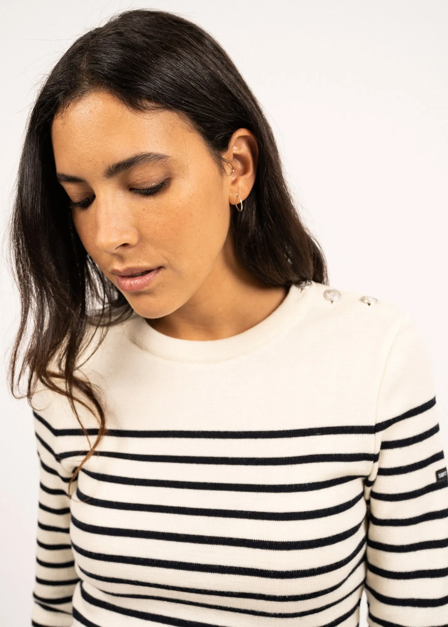Pull marin ray Mare - en laine mrinos (ECUME/NAVY)
