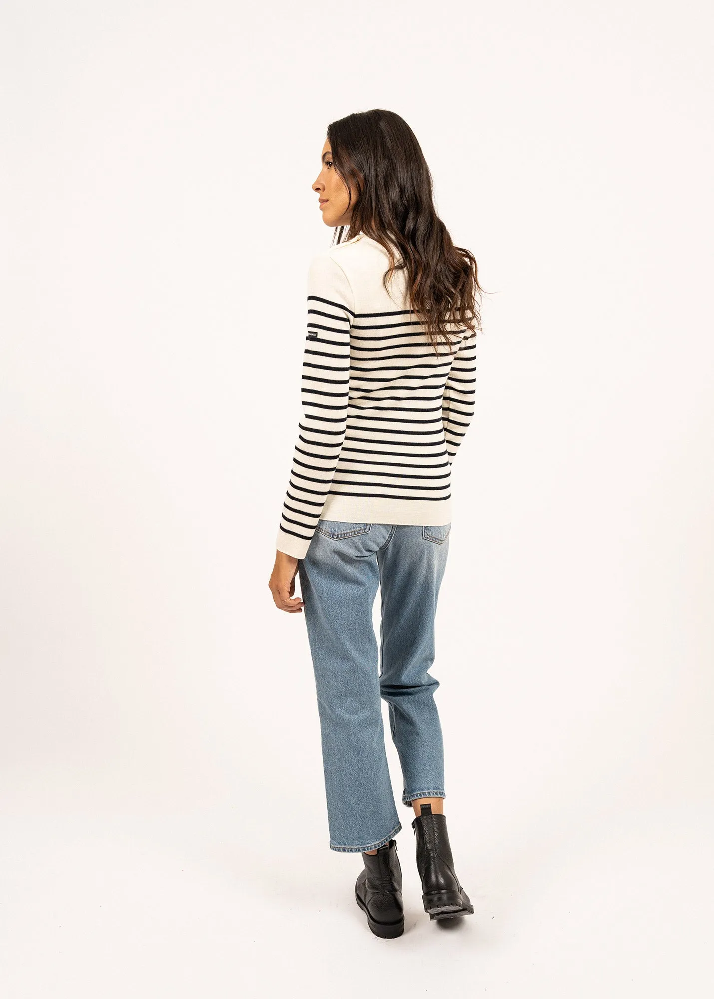 Pull marin ray Mare - en laine mrinos (ECUME/NAVY)