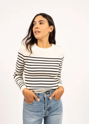 Pull marin ray Mare - en laine mrinos (ECUME/NAVY)
