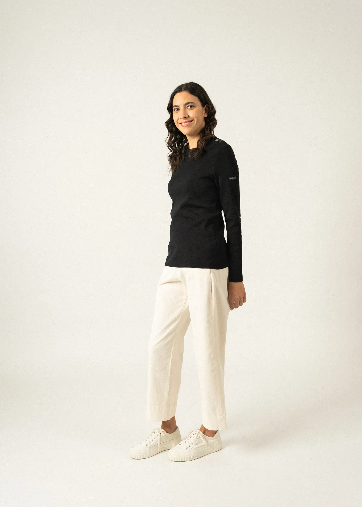 Pull marin uni Brganon - en laine (NOIR)