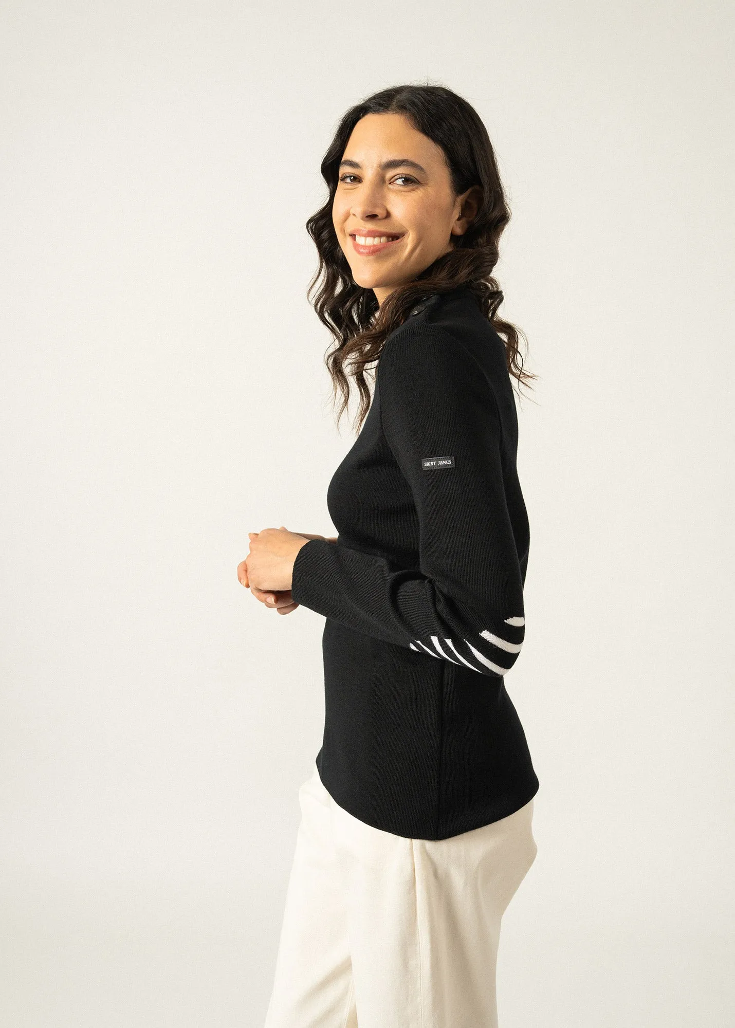 Pull marin uni Brganon - en laine (NOIR)