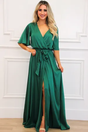 Raleigh Satin Maxi Dress: Green