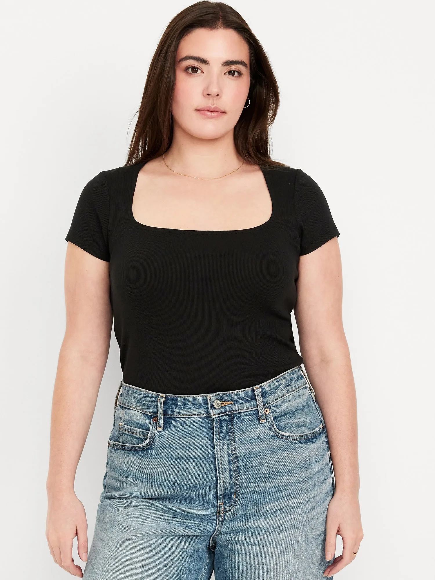 Ribbed Square-Neck T-Shirt