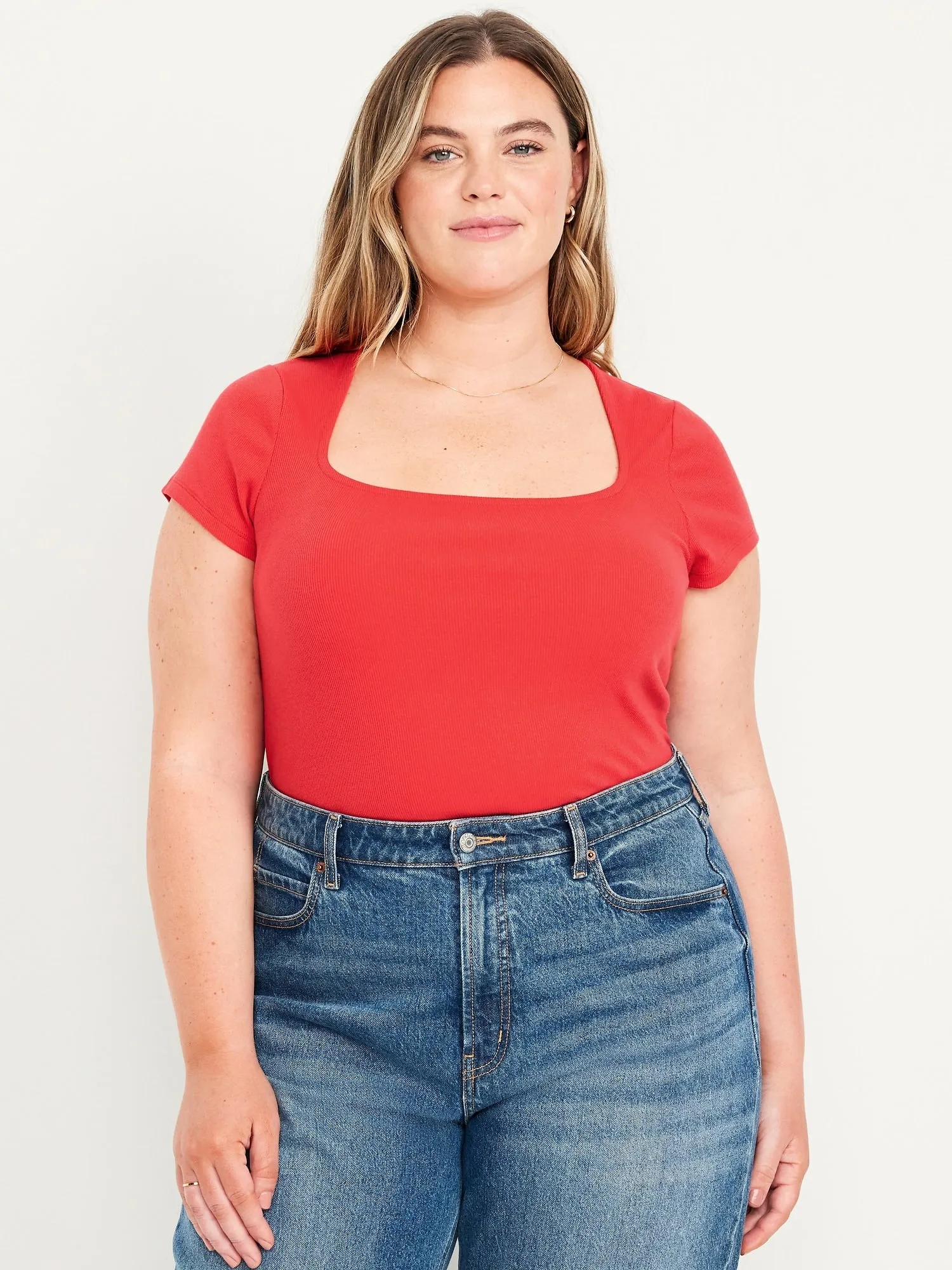 Ribbed Square-Neck T-Shirt