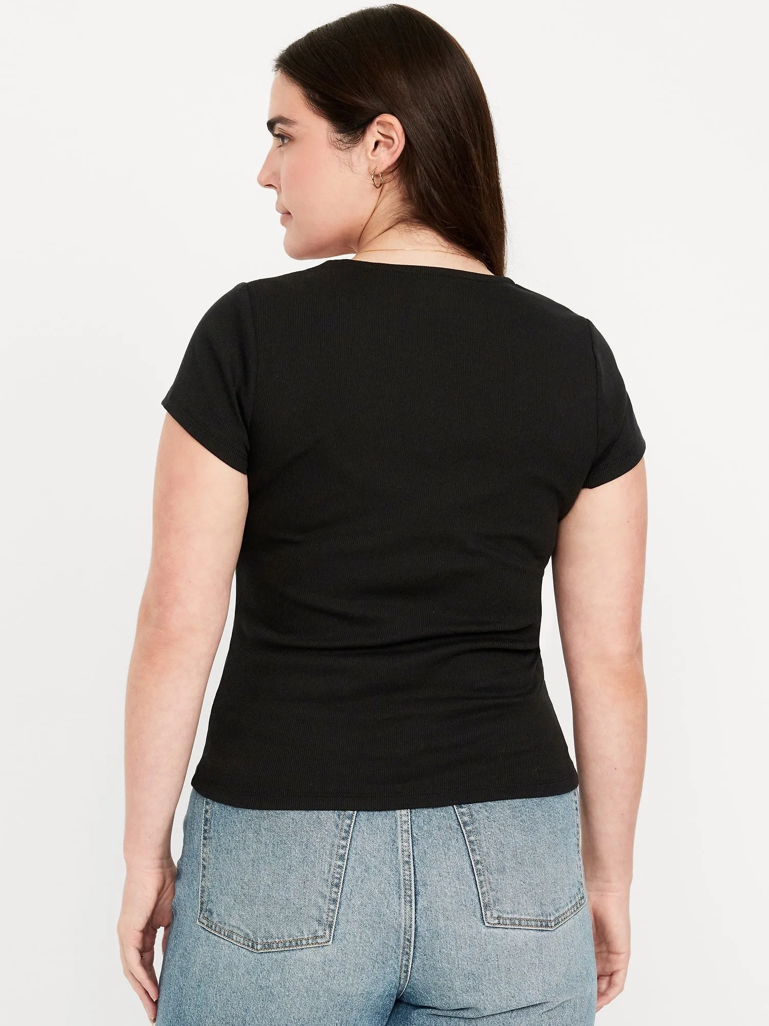 Ribbed Square-Neck T-Shirt
