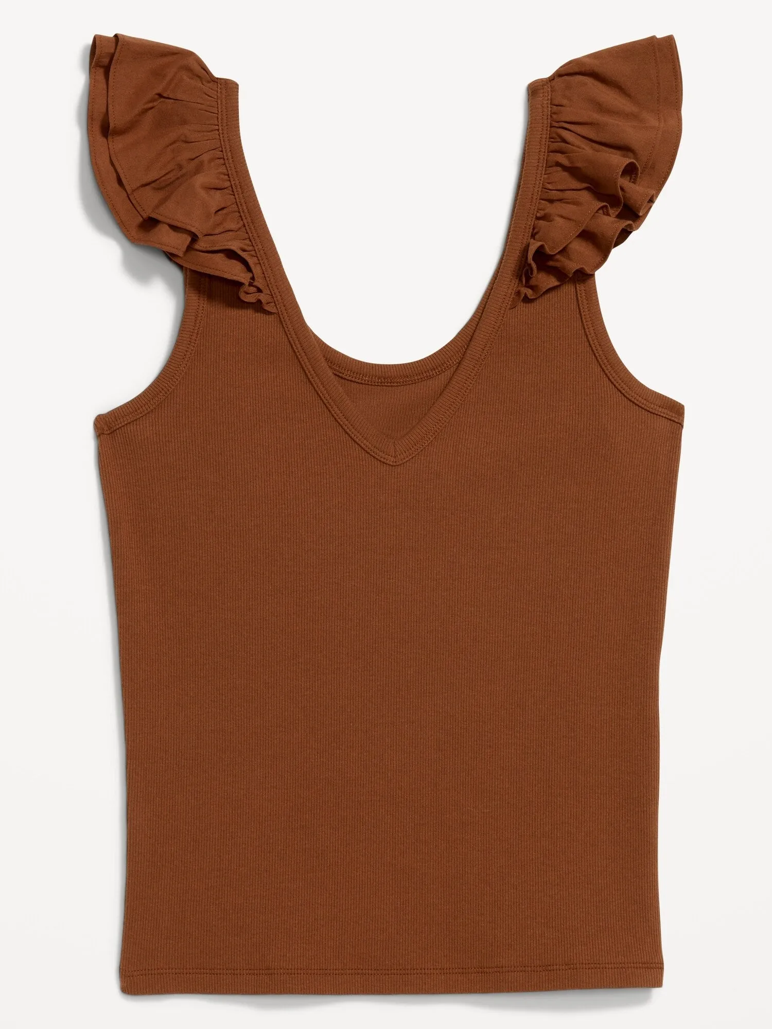 Ruffle-Trim Mixed Material Top