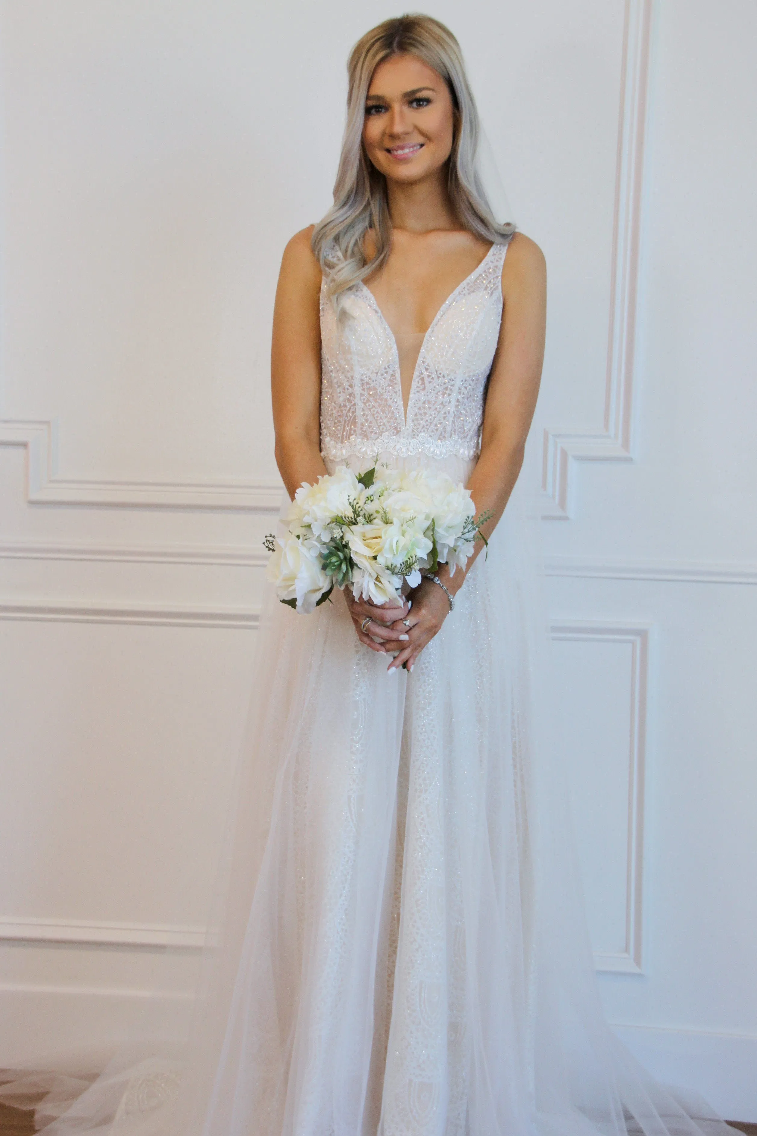 Say I Do Lace Wedding Dress: Ivory/Nude
