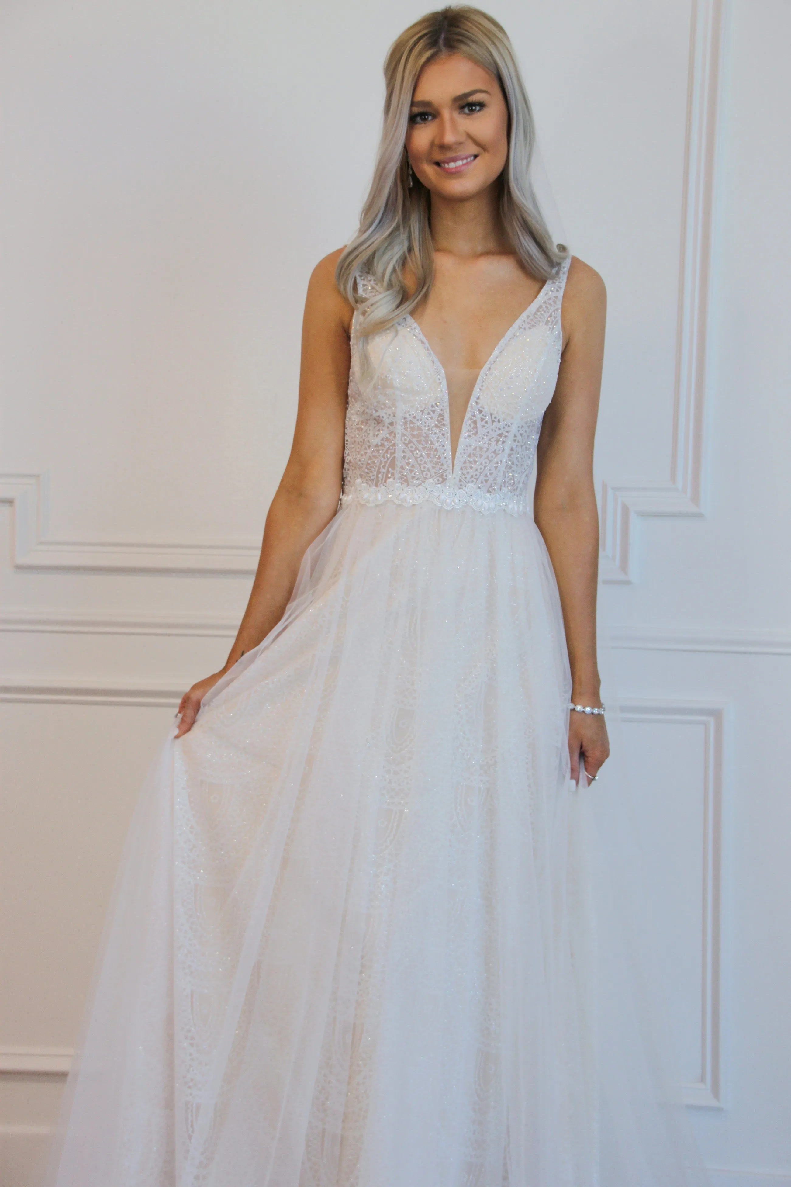 Say I Do Lace Wedding Dress: Ivory/Nude