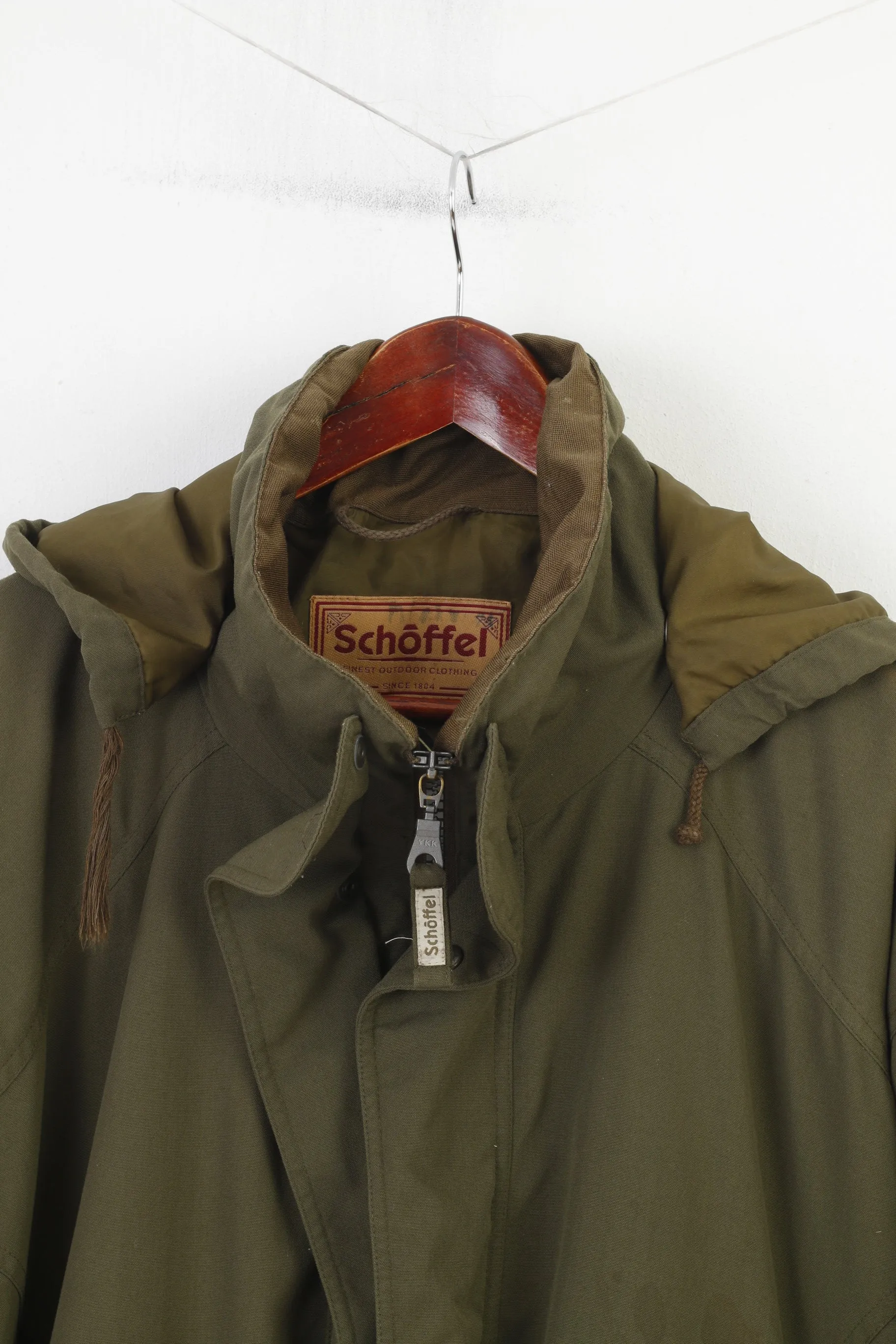 Schoffel Men 48 XXL Jacket Khaki Padded Hood Full Zipper Gore-Tex Polyamid Vintage Top