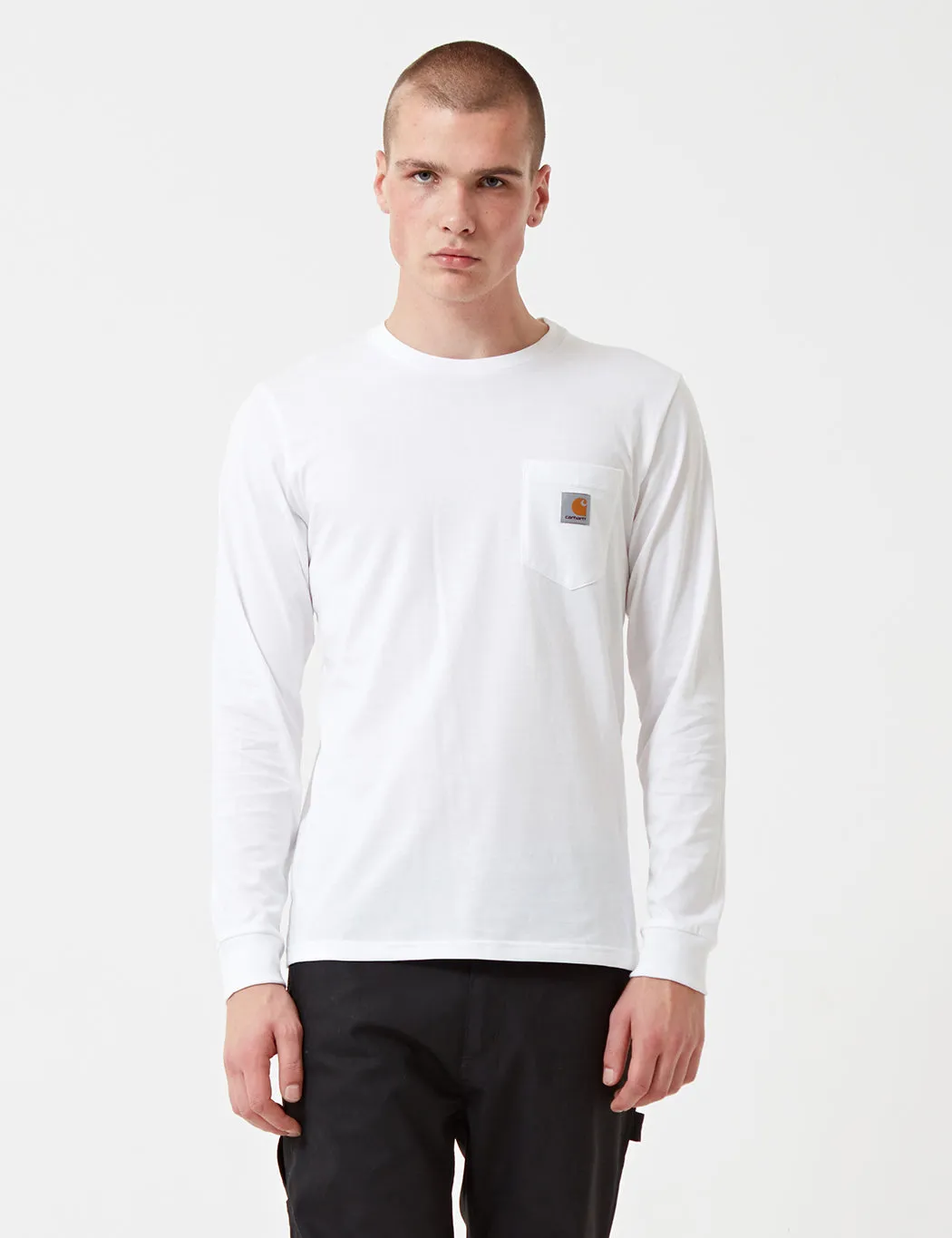 Selling Fast Carhartt-WIP Pocket Long Sleeve T-Shirt - White  Last Chance!
