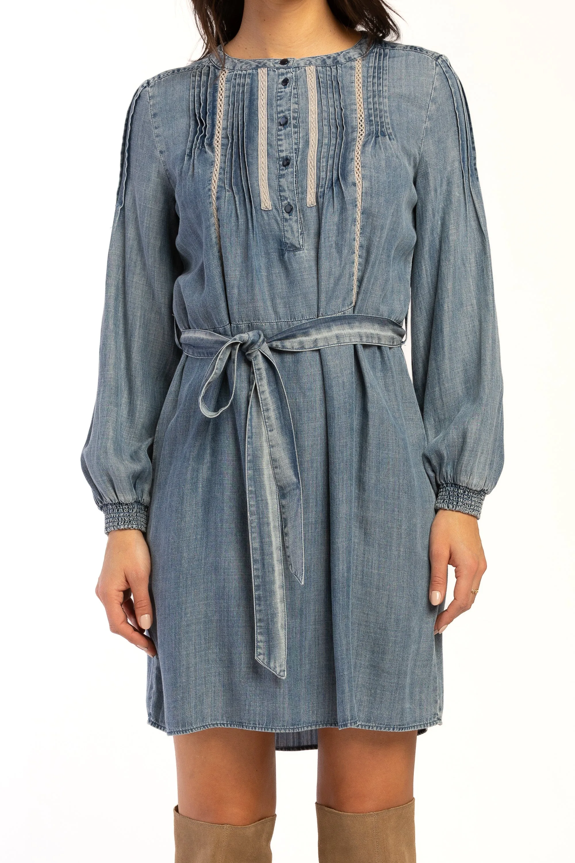 Selling Fast Evie Long Sleeve Smocked Cuff, Banded Collar, Half Button Pop Over Dress,  Today Only!