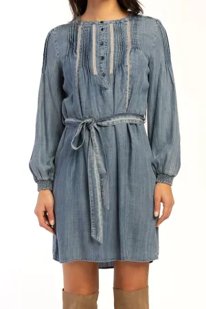 Selling Fast Evie Long Sleeve Smocked Cuff, Banded Collar, Half Button Pop Over Dress,  Today Only!