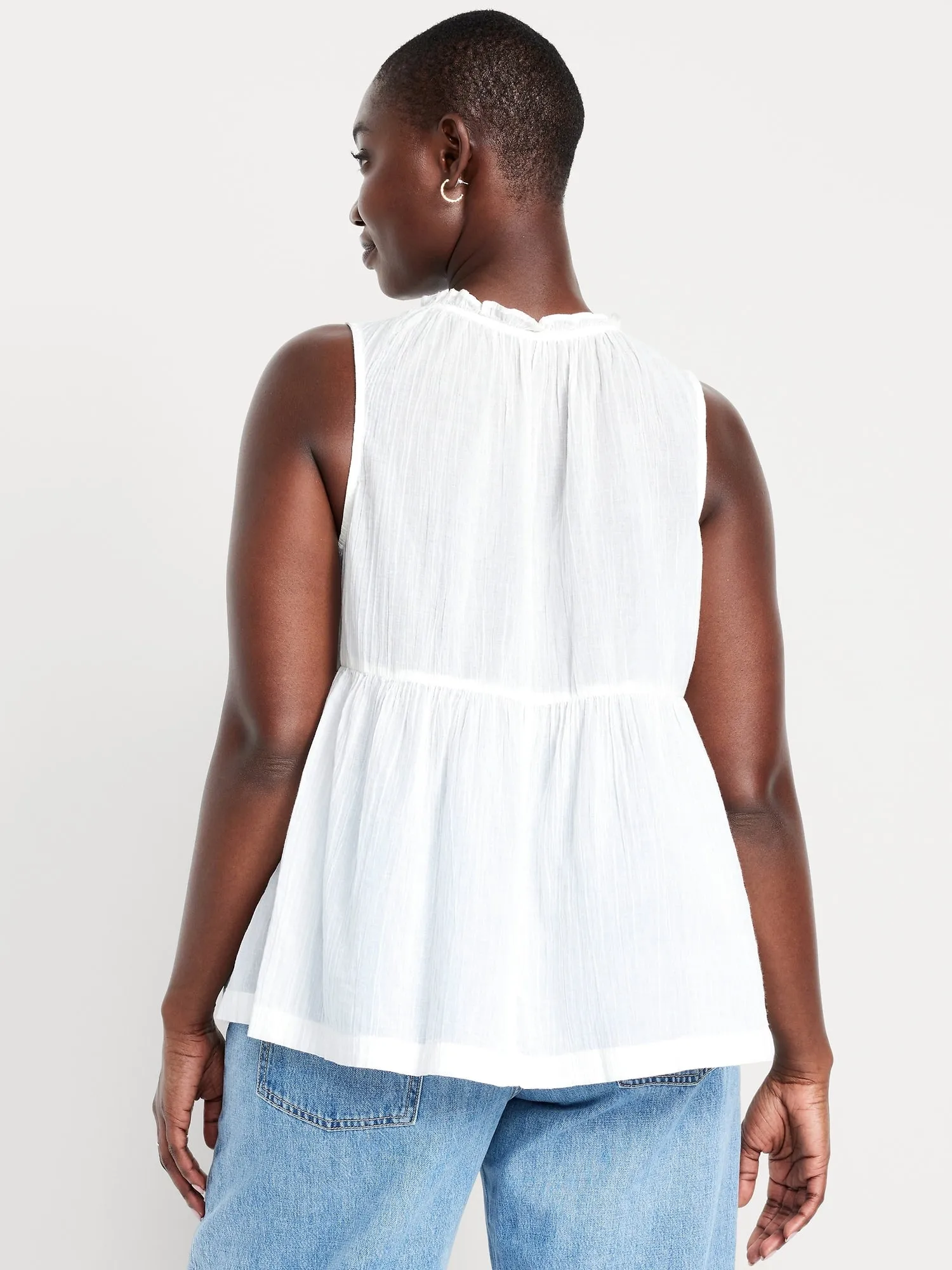 Sleeveless Crinkle Gauze Tie-Front Top