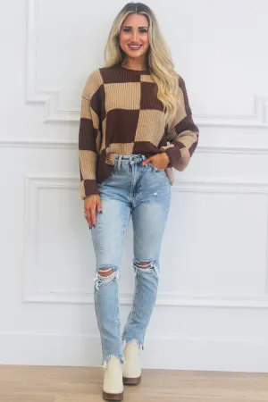 So Trendy Checkered Sweater: Brown