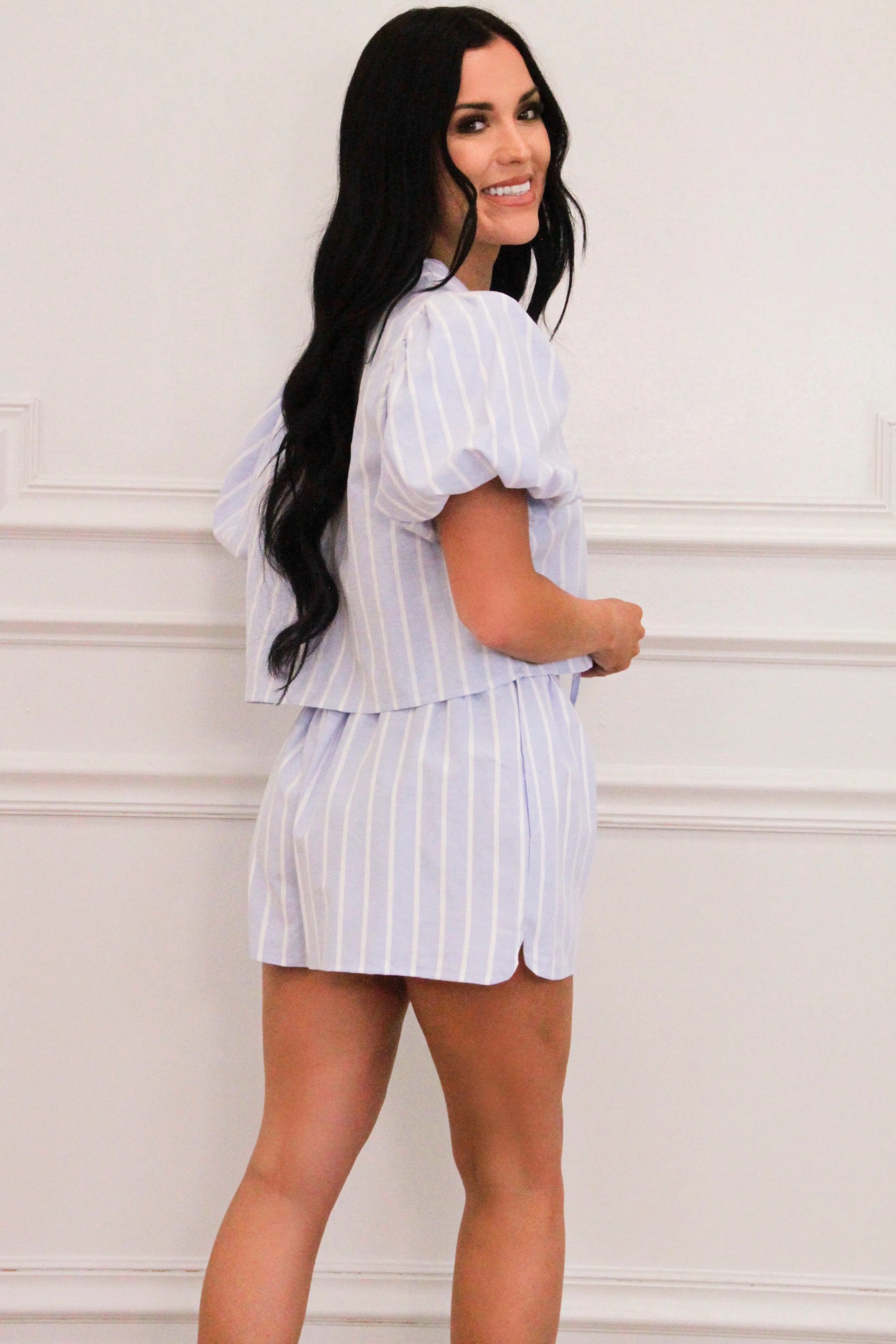 Spring Essential Striped Bow Two Piece Set: Blue