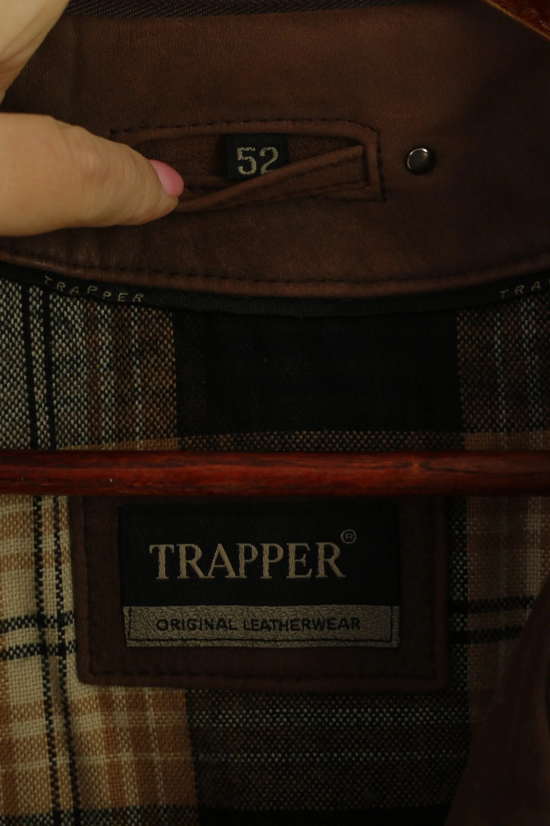 Trapper Men 52 L Leather Jacket Brown Bilbao Full Zipper Classic Orgiginal Top