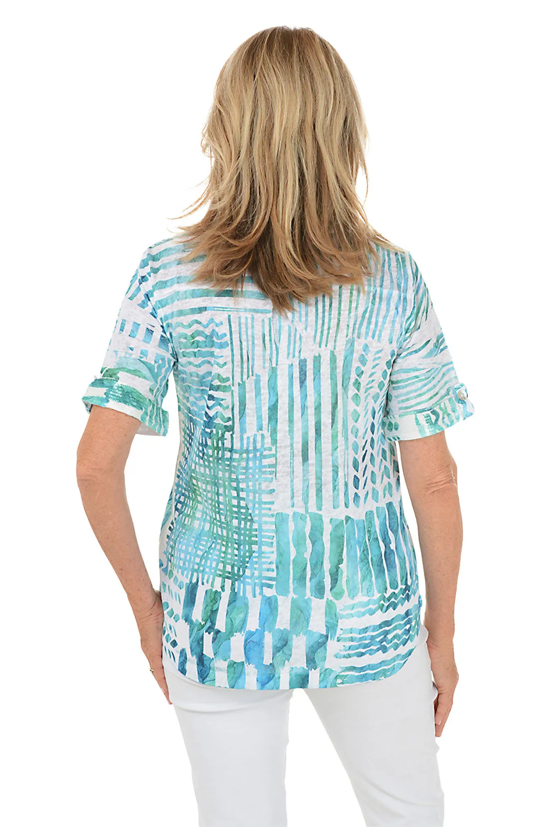 Tropical Spots Collared Knit Top