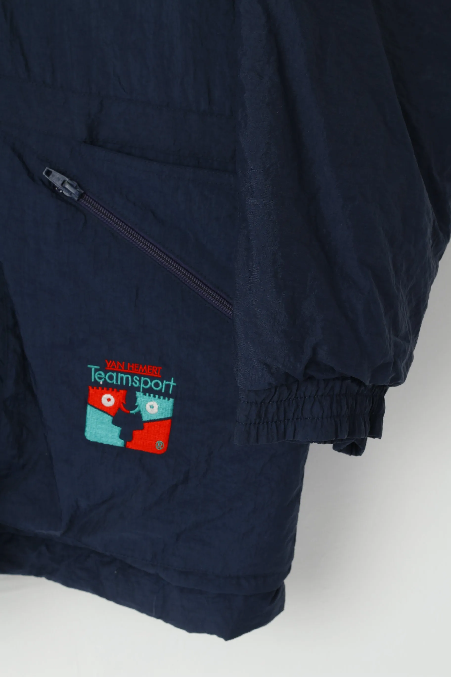 Van Hemert Men XL Jacket Navy Team Sport Padded Full Zipper Hidden Hood Top