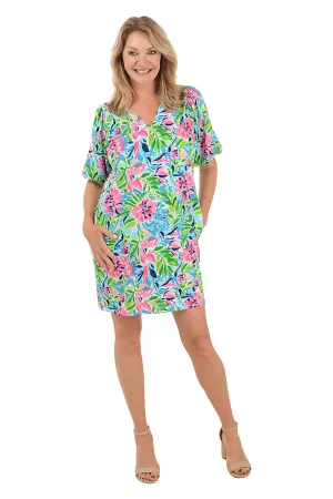 Waterlily Waves Puff Sleeve Cotton Dress