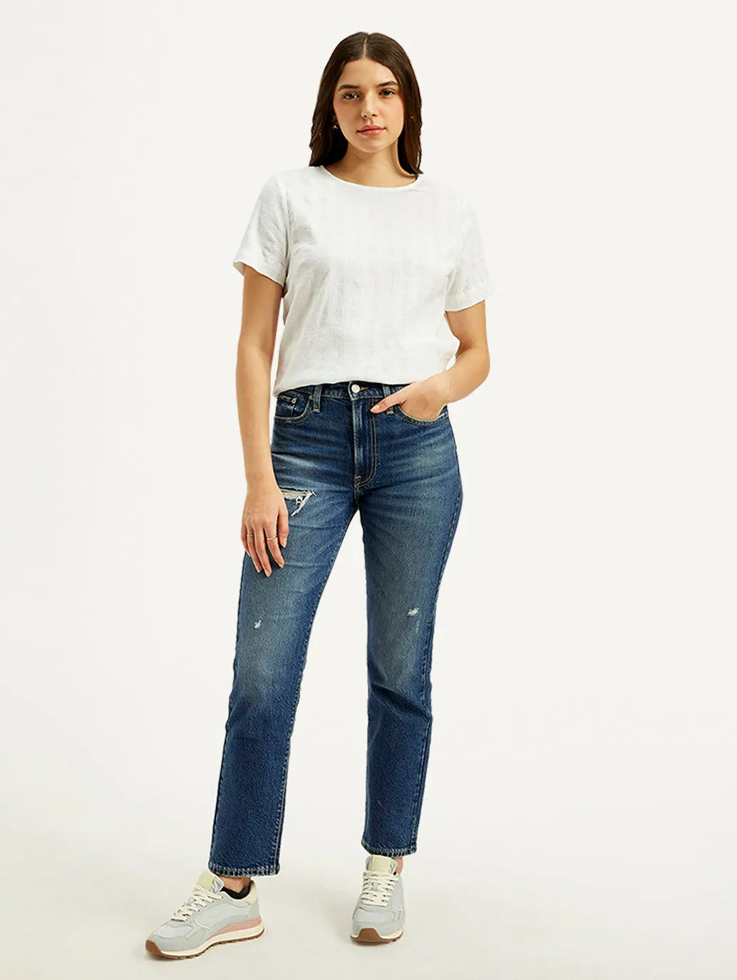 Women's Blue Straight Fit High Rise Jeans LEVI'S
