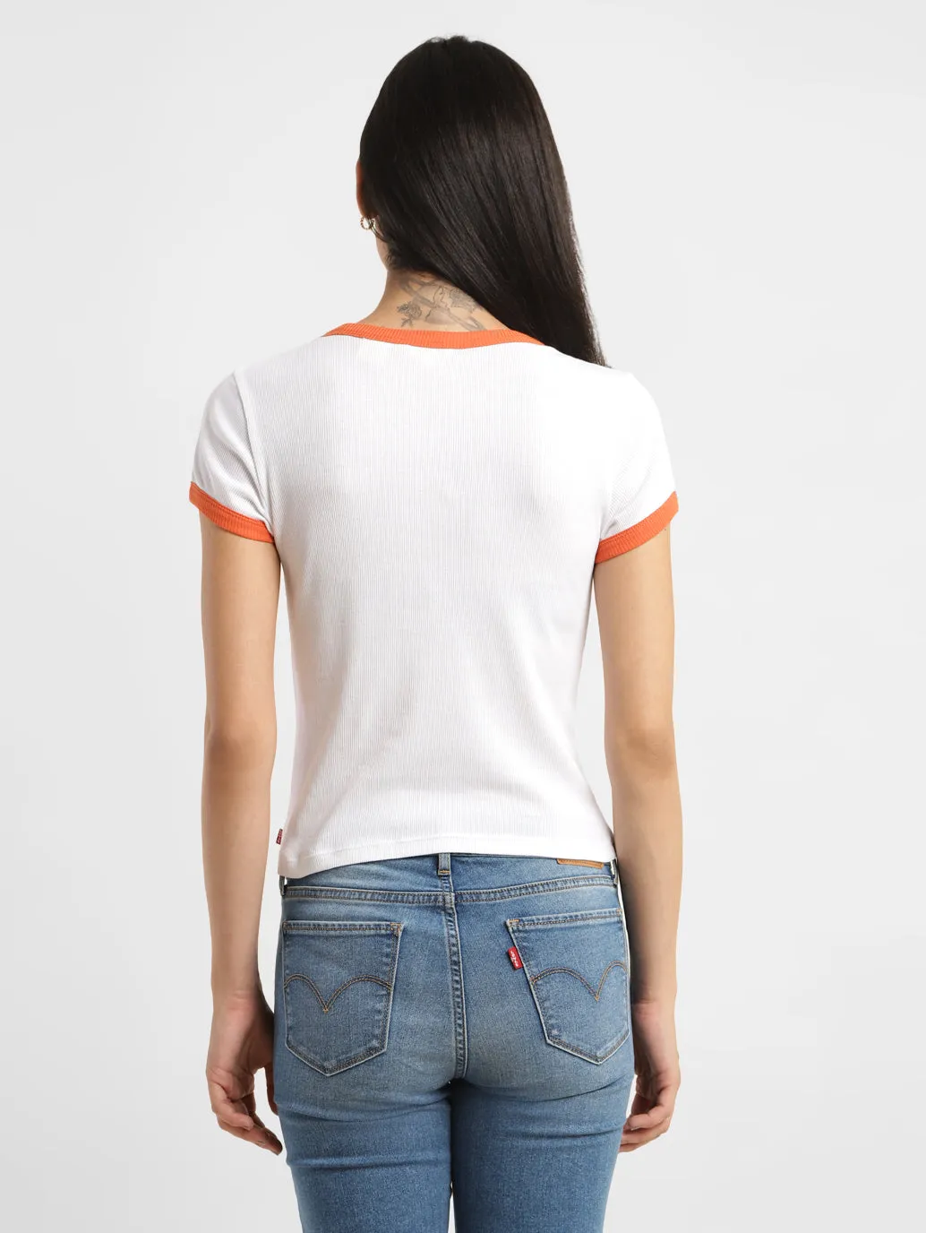 Women's Brand Logo Ringer Rib T Shirts LEVI'S
