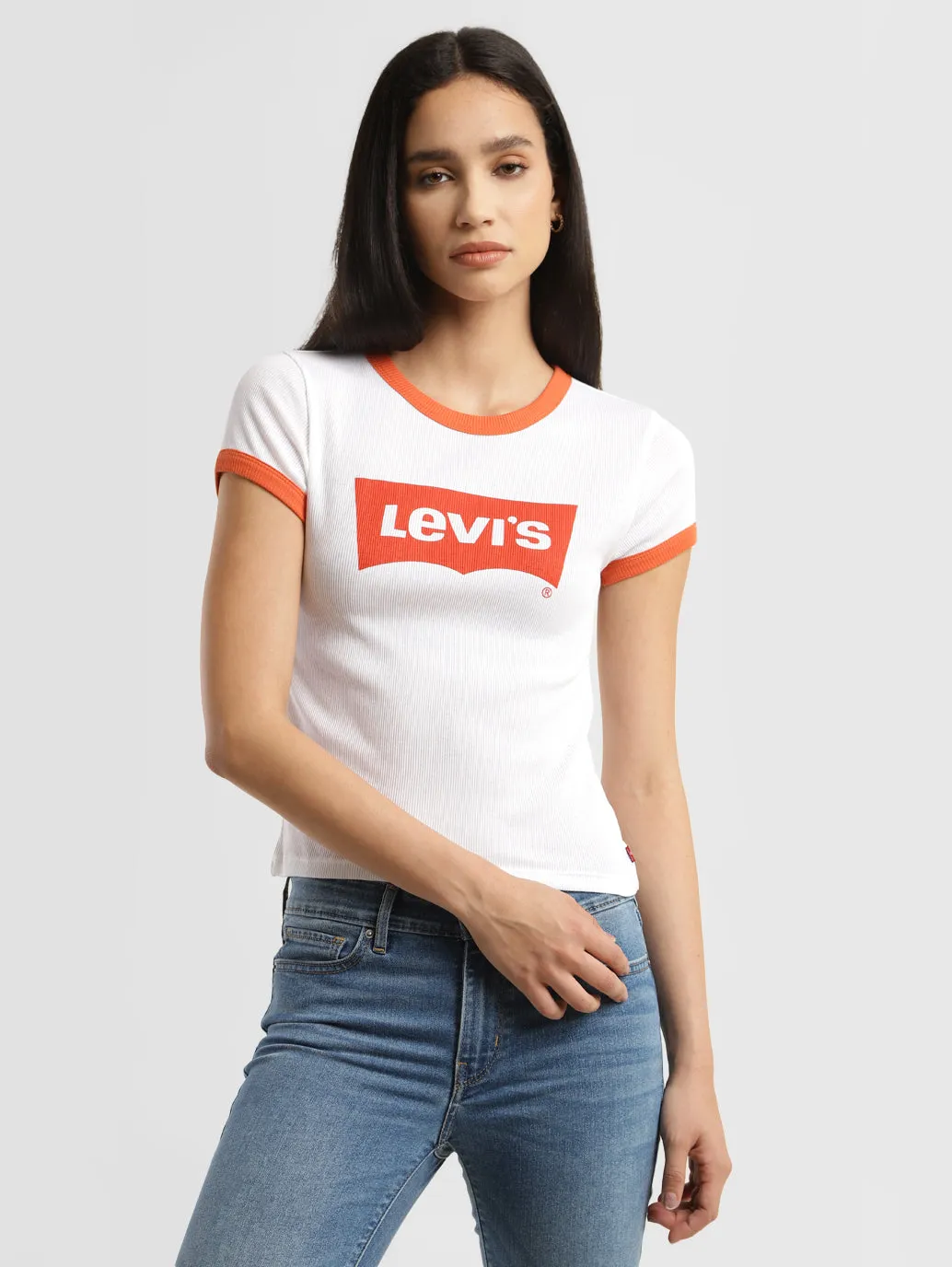 Women's Brand Logo Ringer Rib T Shirts LEVI'S