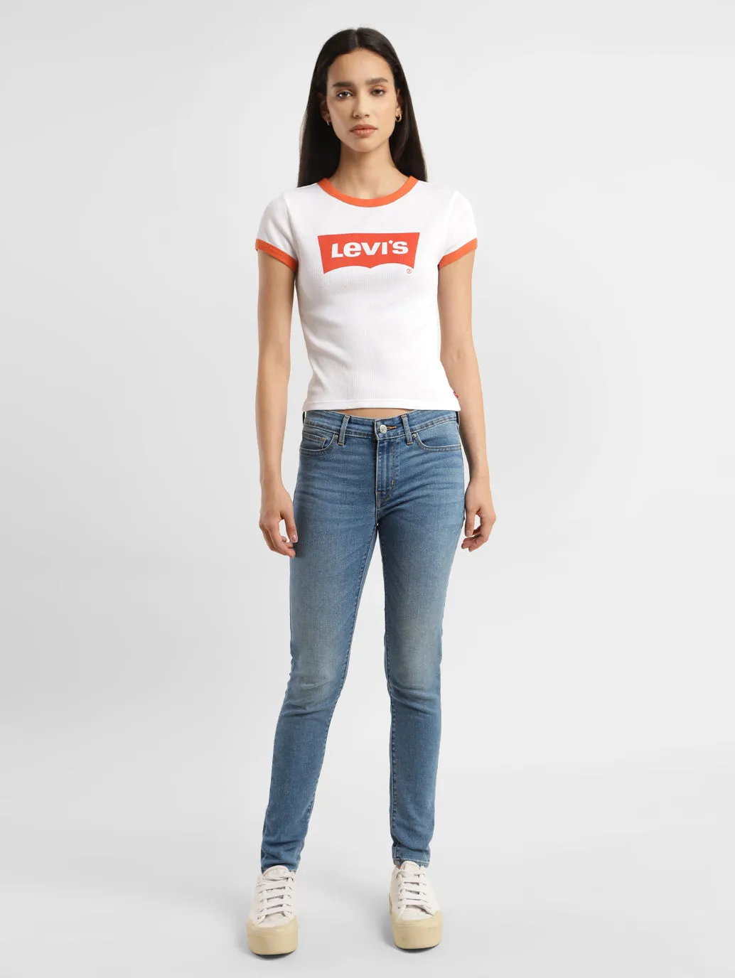 Women's Brand Logo Ringer Rib T Shirts LEVI'S