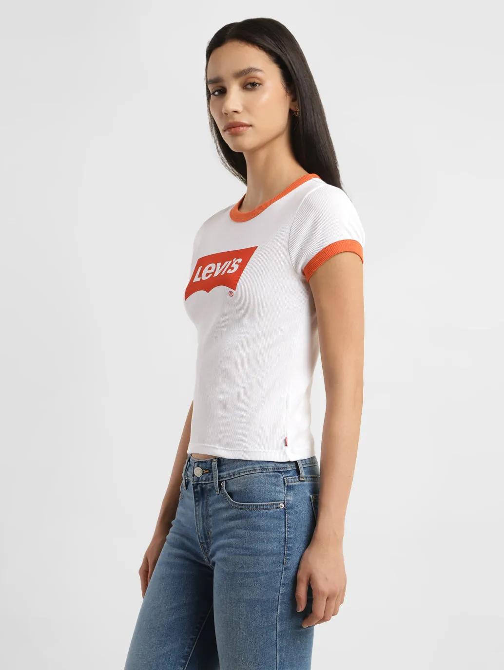 Women's Brand Logo Ringer Rib T Shirts LEVI'S