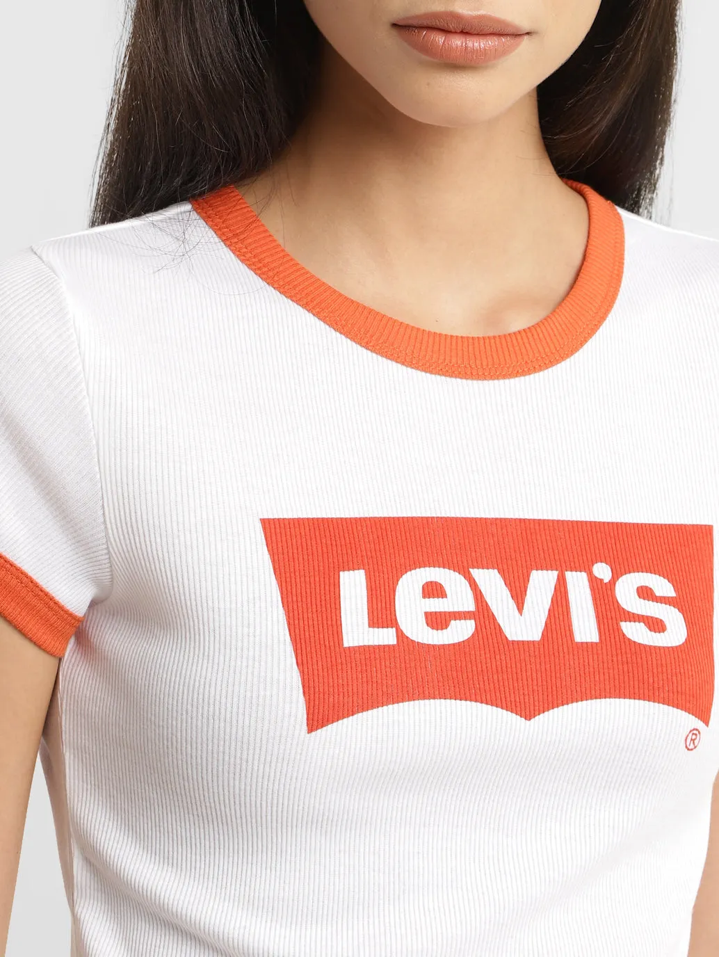 Women's Brand Logo Ringer Rib T Shirts LEVI'S