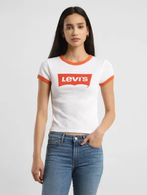 Women's Brand Logo Ringer Rib T Shirts LEVI'S