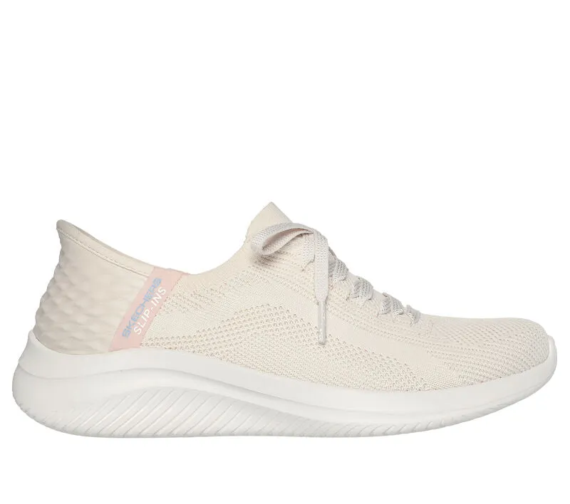 Women's Wide Fit Skechers 149710 Slip-ins Ultra Flex 3.0 Brilliant Trainers - Natural