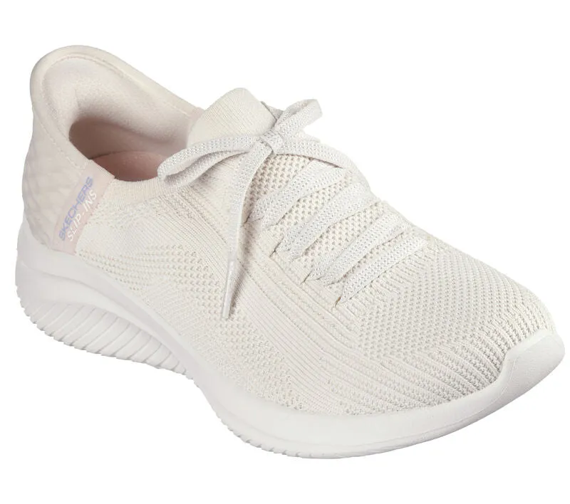 Women's Wide Fit Skechers 149710 Slip-ins Ultra Flex 3.0 Brilliant Trainers - Natural