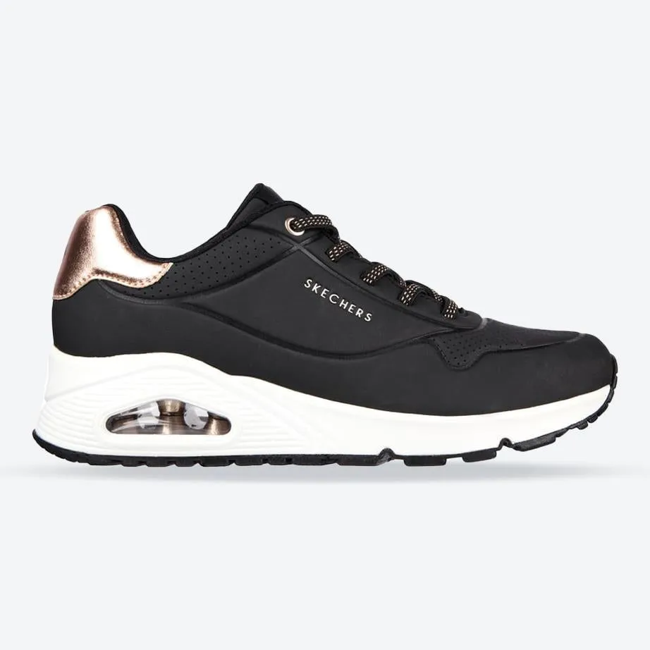 Women's Wide Fit Skechers Uno 155196 Shimmer Away Trainers - Black