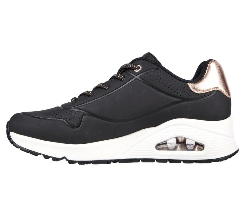 Women's Wide Fit Skechers Uno 155196 Shimmer Away Trainers - Black