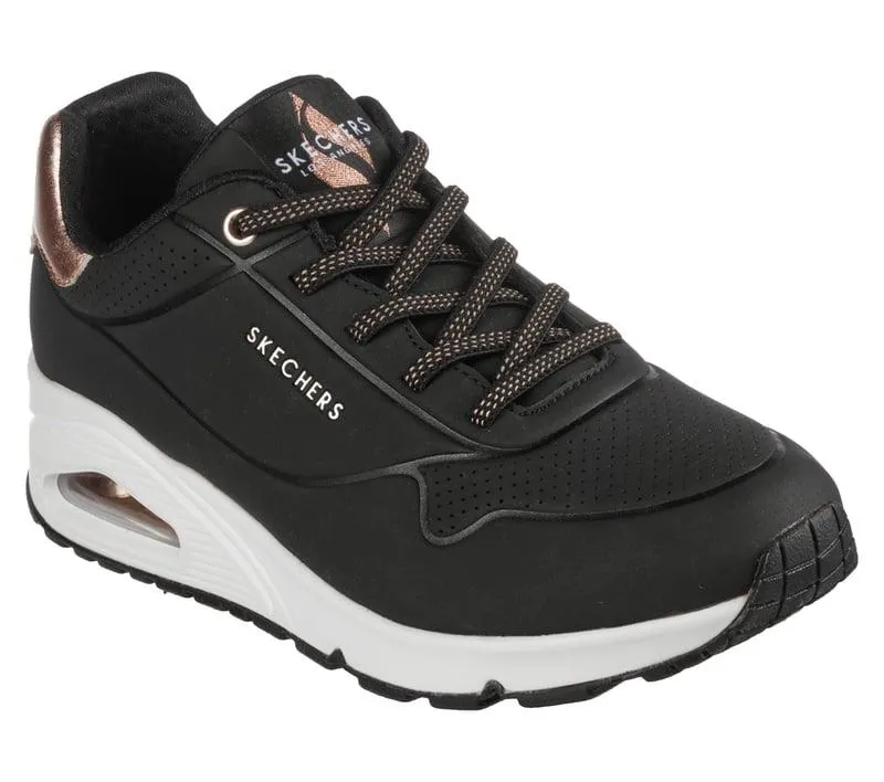 Women's Wide Fit Skechers Uno 155196 Shimmer Away Trainers - Black