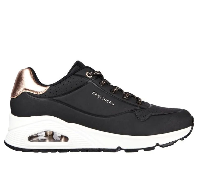 Women's Wide Fit Skechers Uno 155196 Shimmer Away Trainers - Black