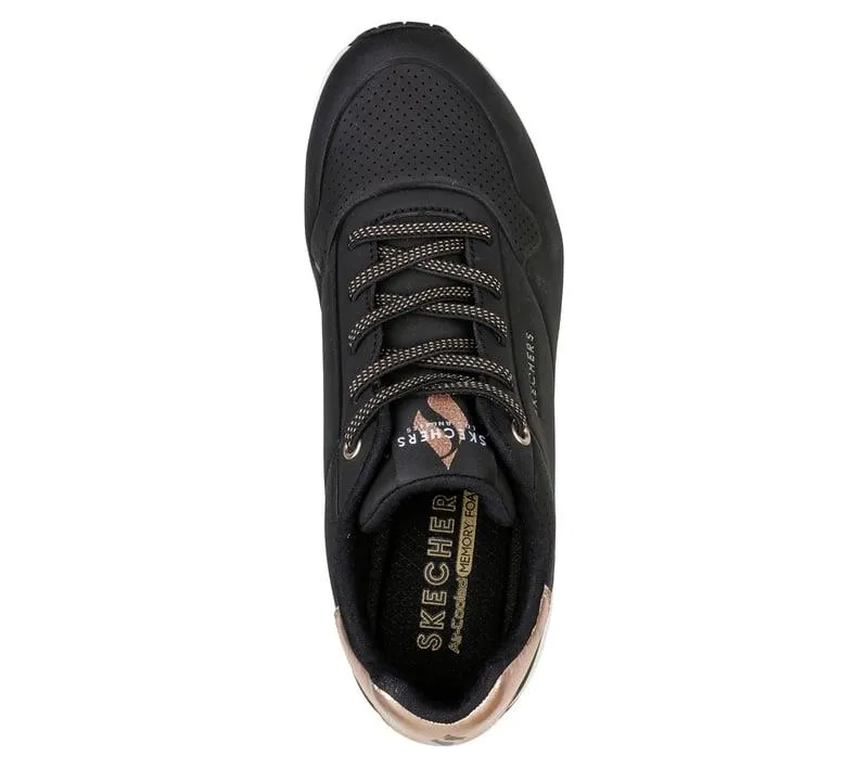 Women's Wide Fit Skechers Uno 155196 Shimmer Away Trainers - Black