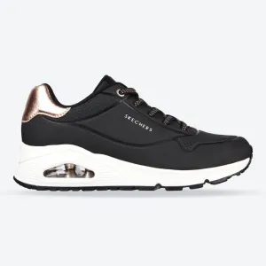 Women's Wide Fit Skechers Uno 155196 Shimmer Away Trainers - Black
