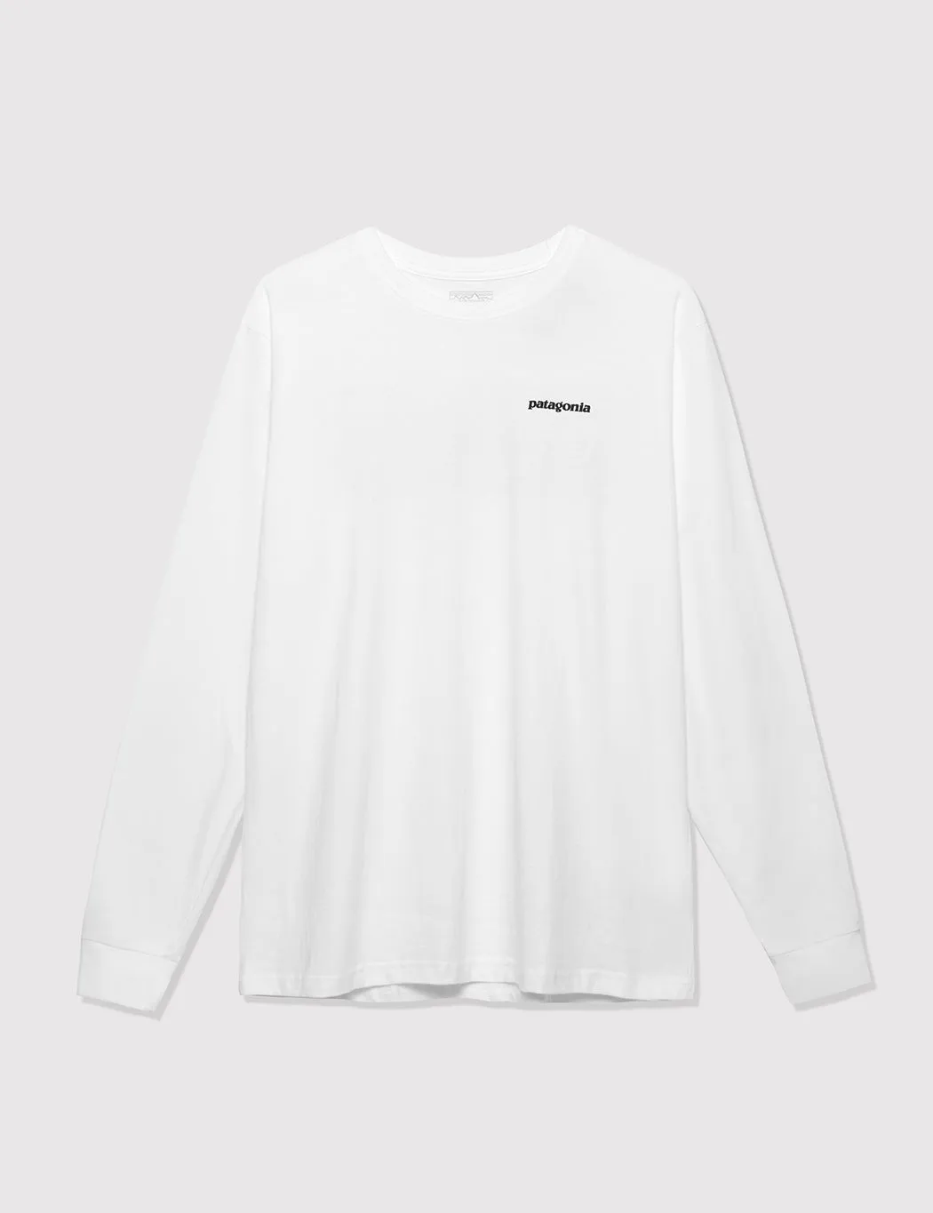 Worth Every Penny Patagonia P-6 Logo Responsibili-Tee Long Sleeved T-Shirt - White  Going Fast!