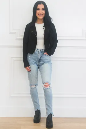 Zeplin Suede Moto Jacket: Mushroom Black