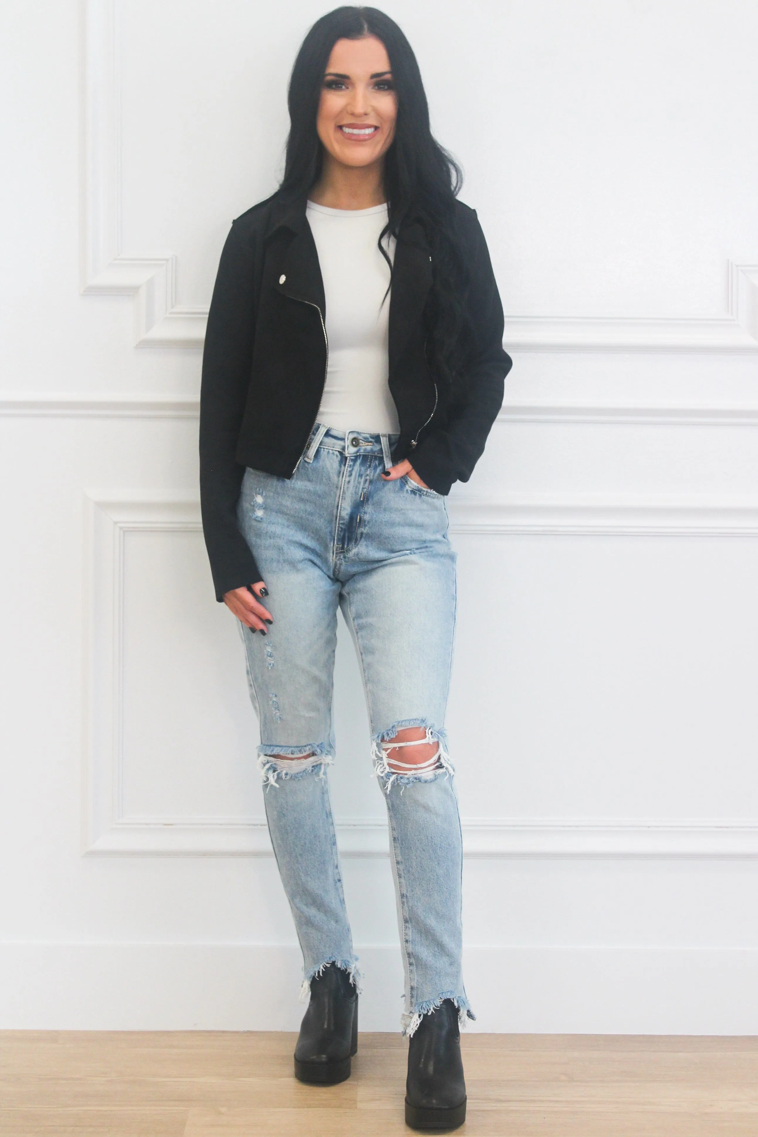 Zeplin Suede Moto Jacket: Mushroom Black