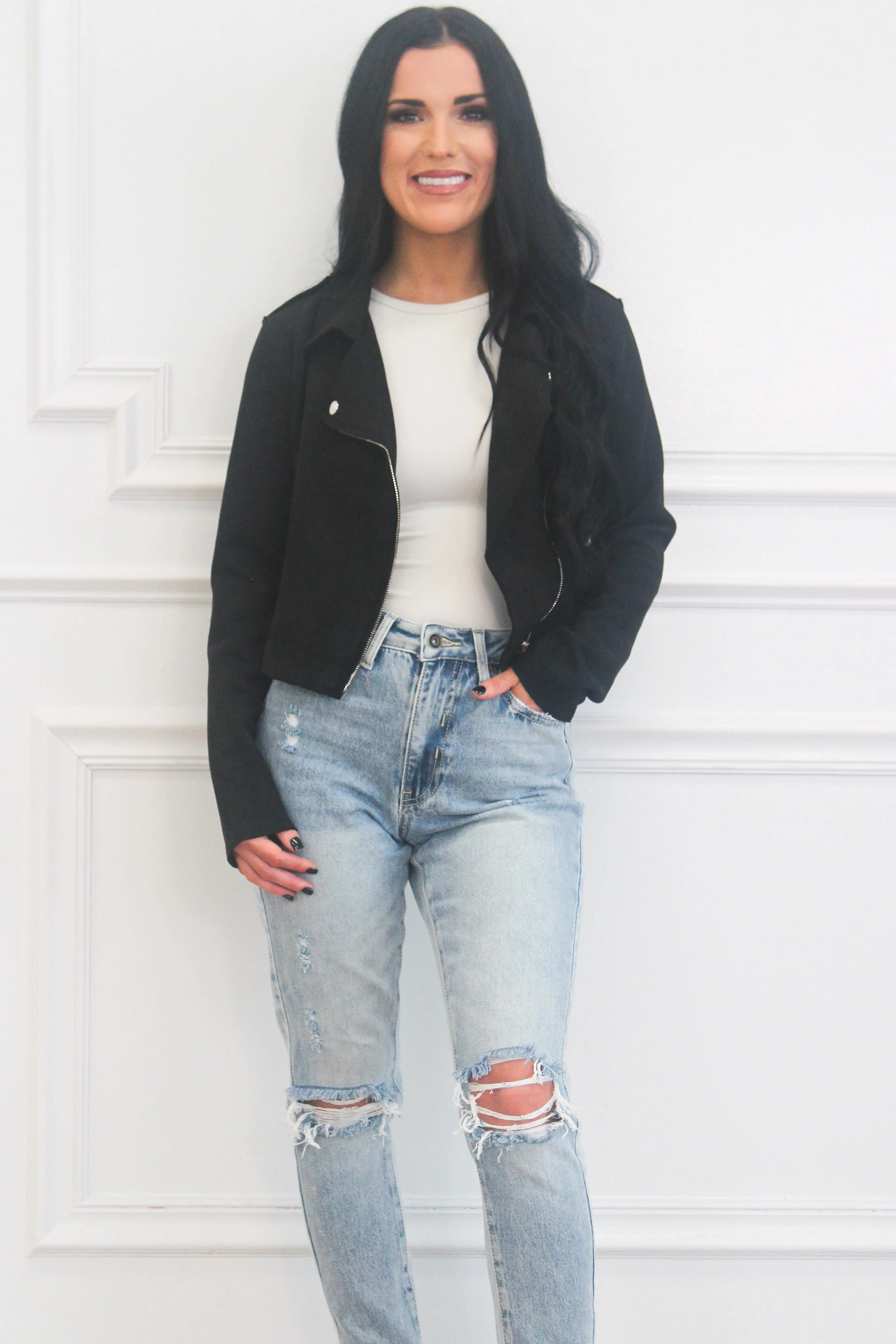 Zeplin Suede Moto Jacket: Mushroom Black