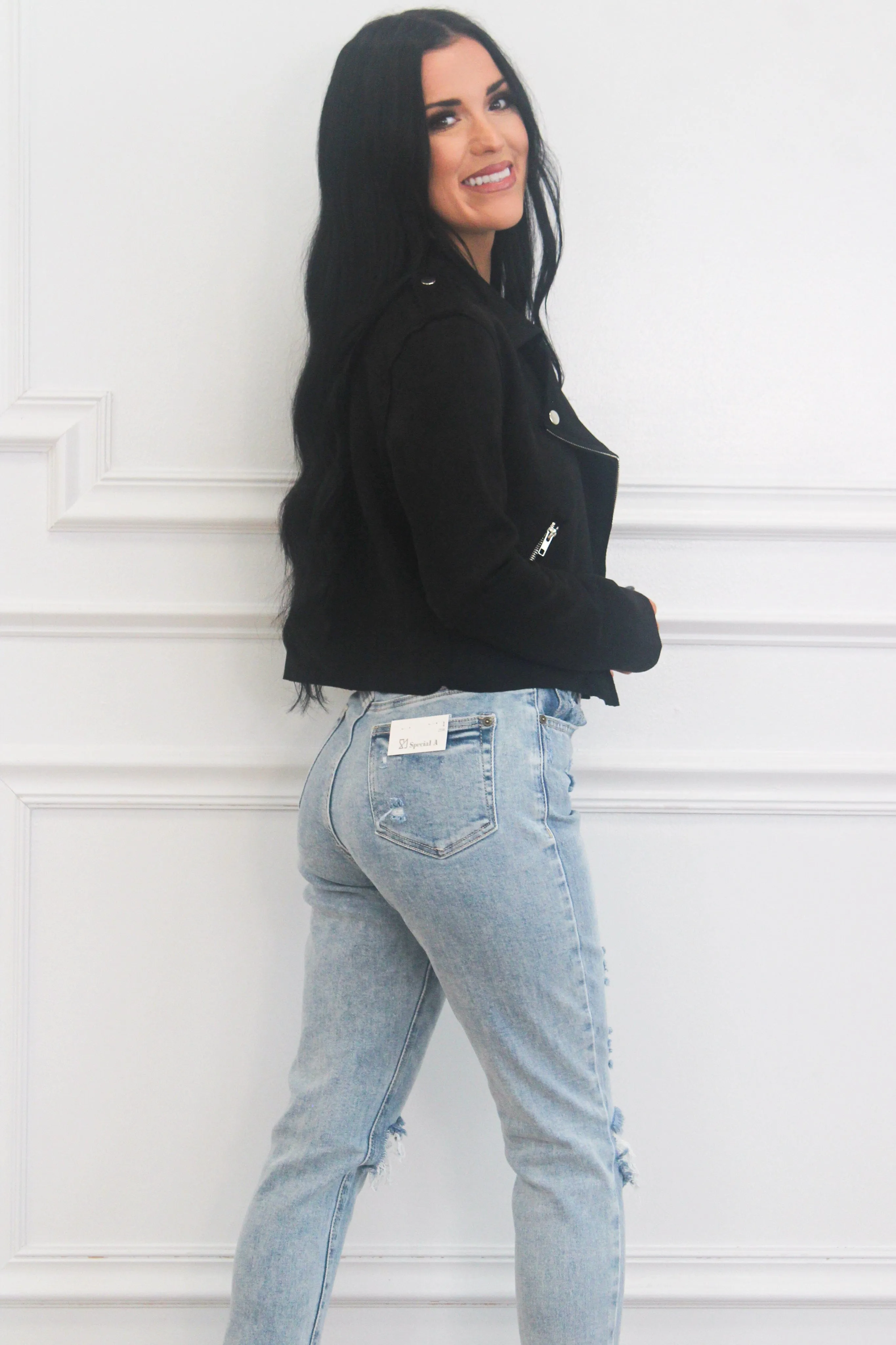 Zeplin Suede Moto Jacket: Mushroom Black